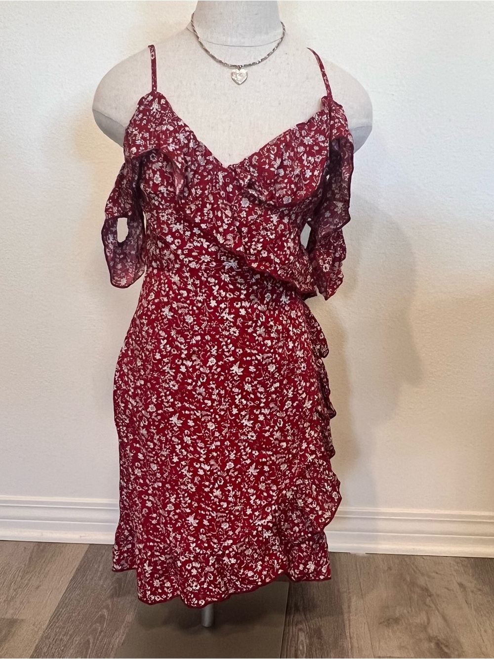 Reverse Red Floral One-Shoulder Ruffle Dress